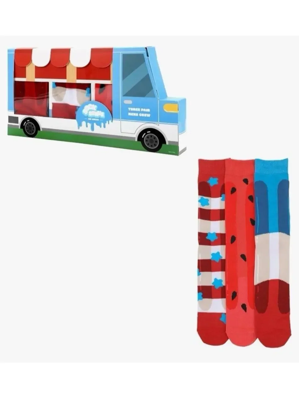 Bioworld Mens Crew Socks 3 Pack Watermelon Popsicle 4th of July Summer Theme Fun